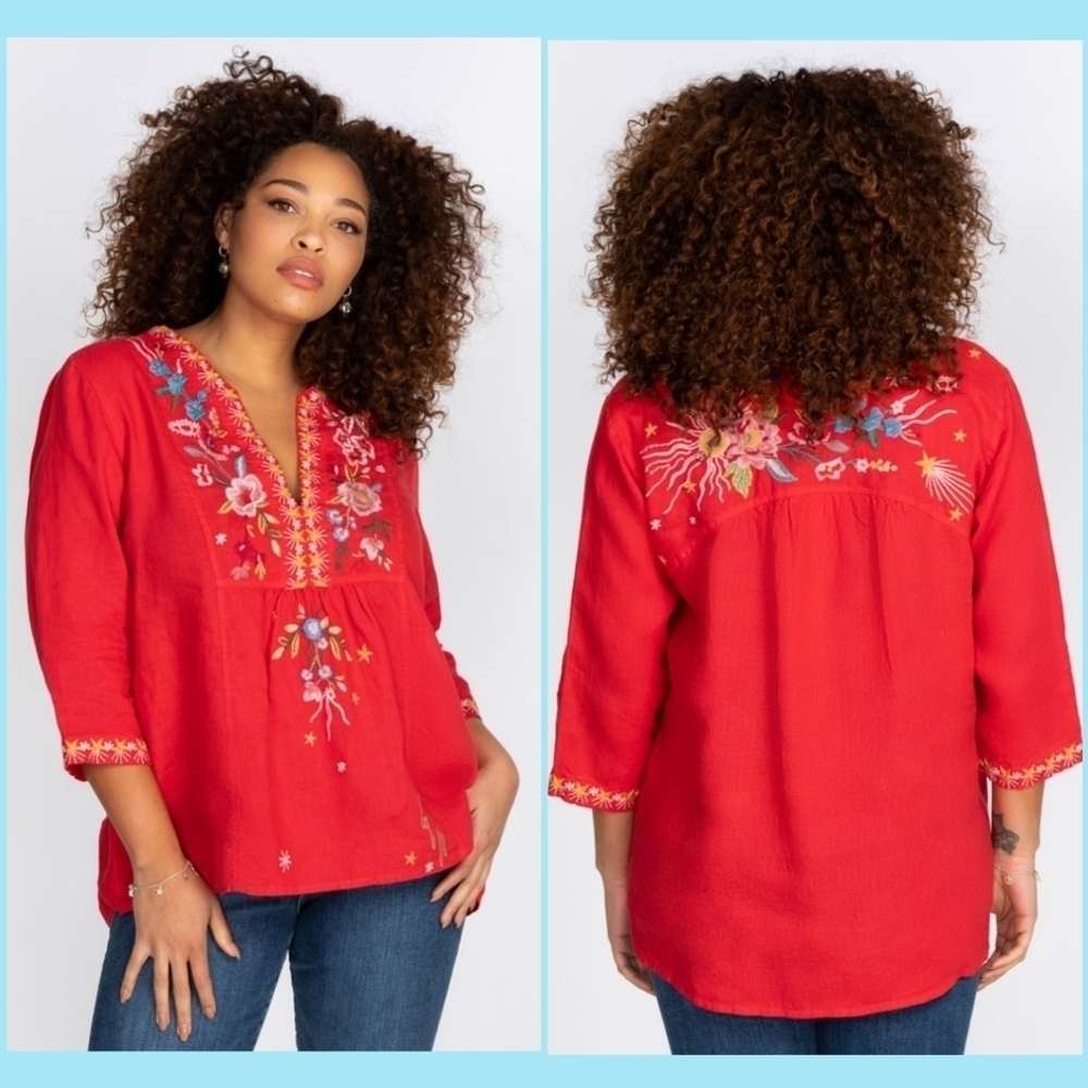 JOHNNY WAS Lissa Embroidered High Low Top